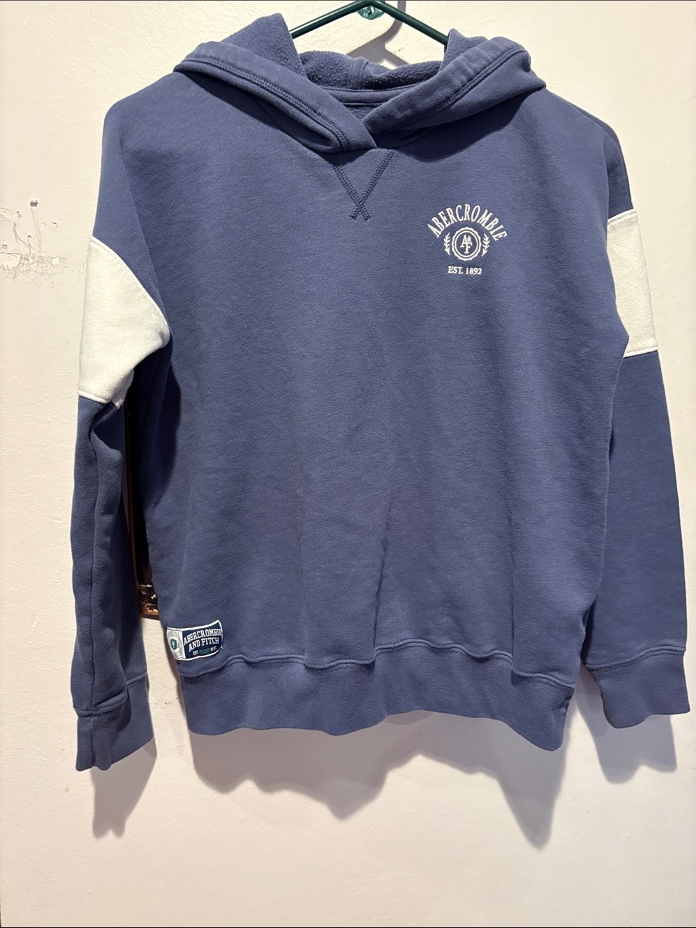 Abercrombie & Fitch Blue Hoodie with White Sleeve Panels